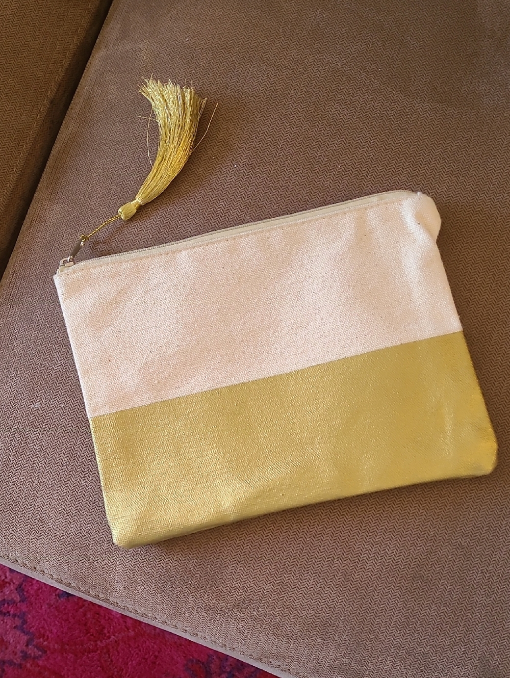 NWOT Gold and Cream Two-Tone Zip Pouch